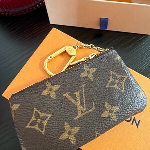 Louis Vuitton Brown Monogram Pouch with Gold Chain